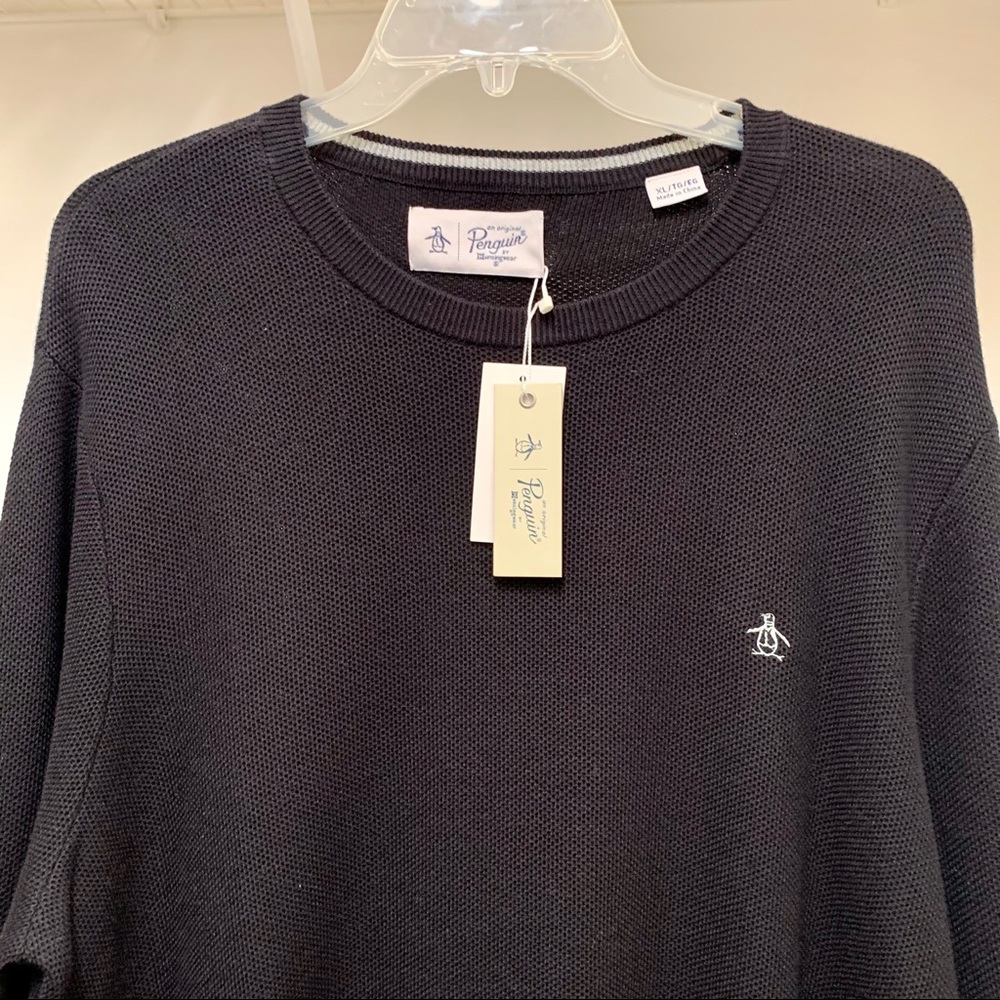Mens Penguin Munsingwear Sweater Long Sleeve Crewneck Black Heavy Knit XL
